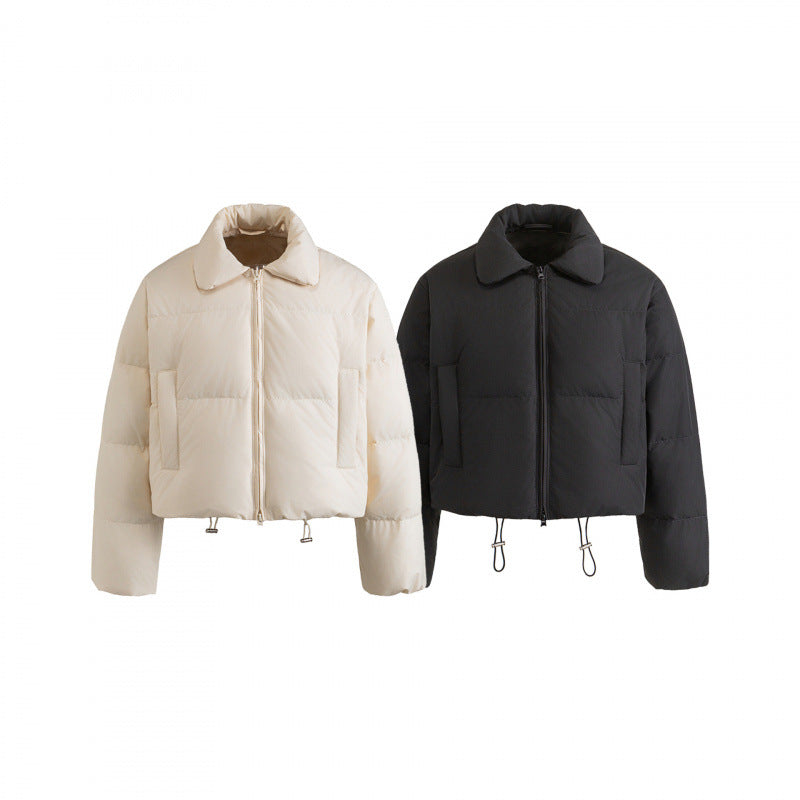 Women's cropped padded transitional jacket in a boxy cut with shirt collar and drawstring Fashion Glam