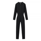 Ladies Body-Con Knitted Jumpsuit with Zipper and Stand Collar Fashion Glam