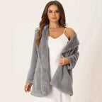 Ladies Mid-length Faux Fur Coat with Soft Shawl Collar and Pocket Chicicherry