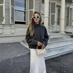 Women's wool blend blouson jacket with stand-up collar, large flap pockets, and elastic hem Fashion Glam