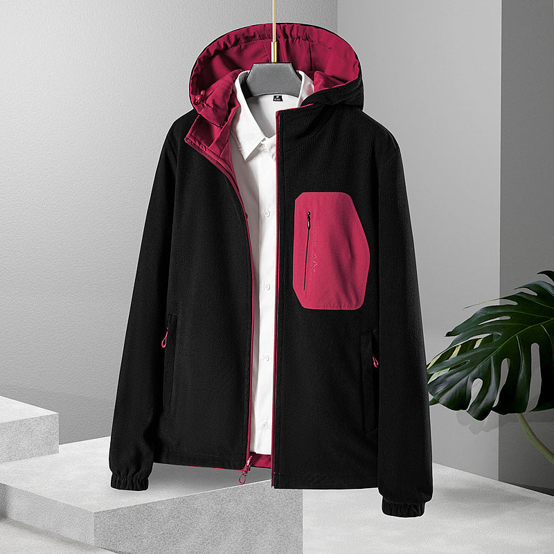 Women's lightweight waterproof softshell jacket with hood and chest zipper pocket Fashion Glam