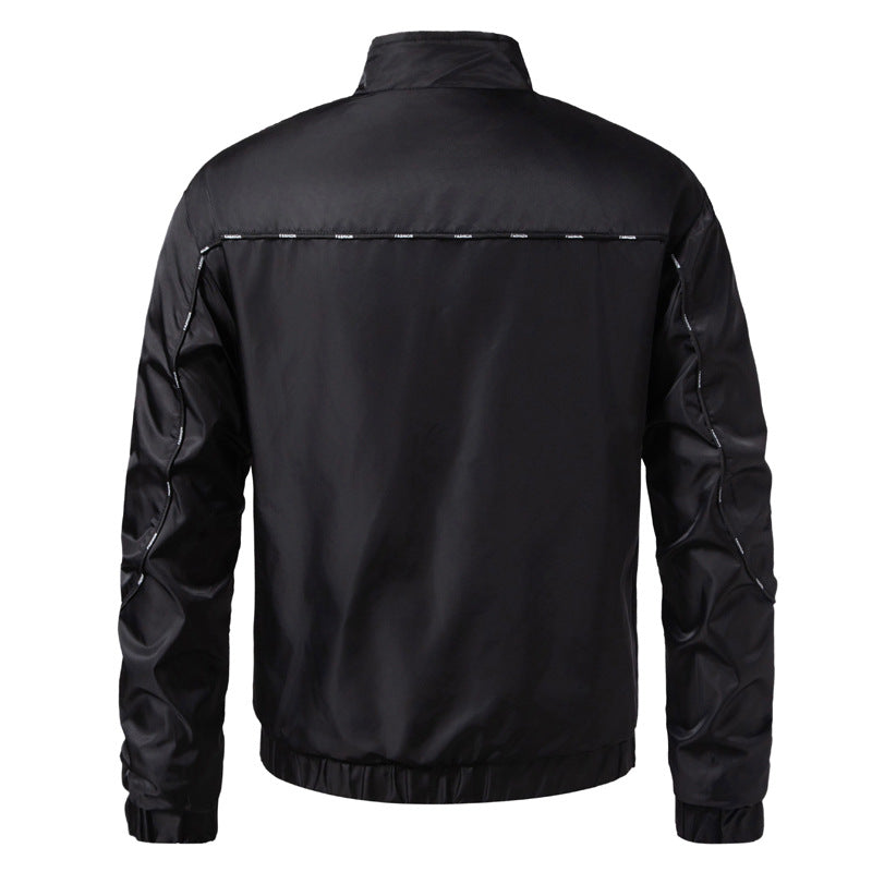 Men's Lightweight Utility Bomber Jacket with Flap Pockets, Stand-Up Collar, and Elastic Hem Fashion Glam