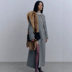 Women's Longer Tailored Wool Blend Coat with Asymmetrical Button Placket and Round Neck Fashion Glam