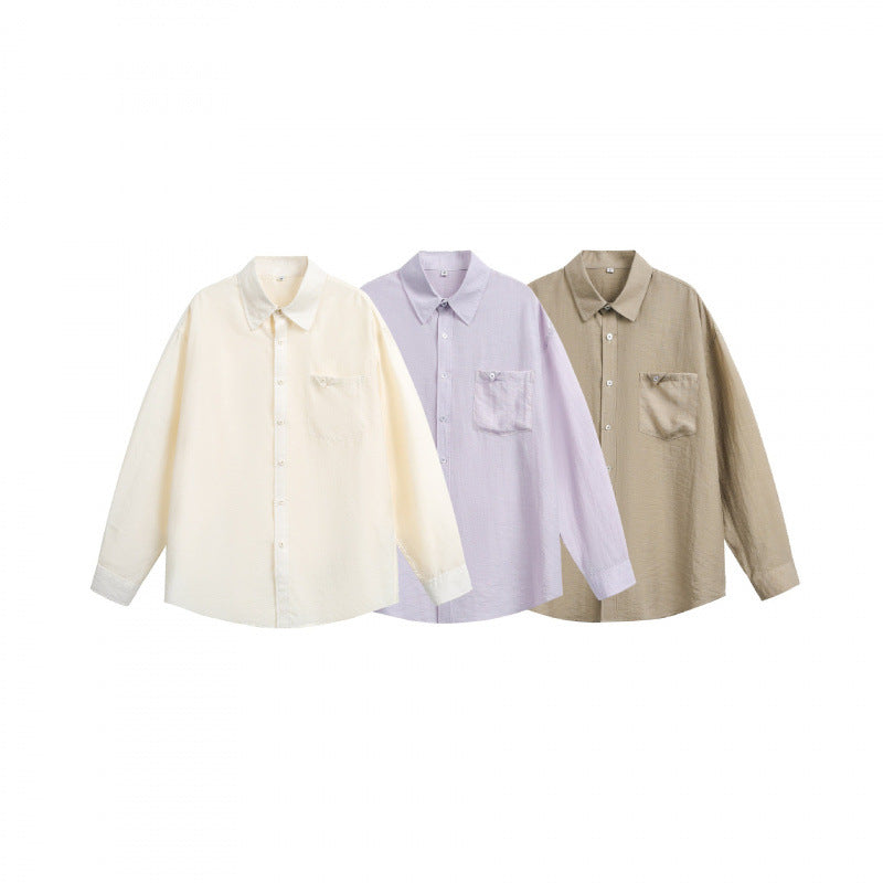 Unisex Lightweight Oversized Shirt from Structured Cotton Blend with Kent Collar and Patch Chest Pocket Fashion Glam