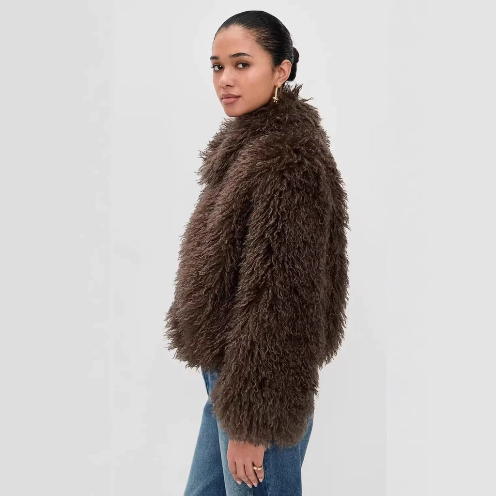 Women's short shaggy faux fur blazer with dense high pile Fashion Glam