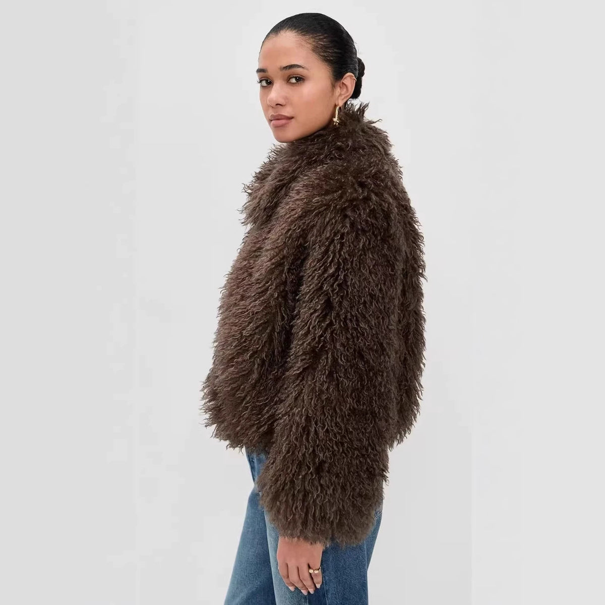 Women's short shaggy faux fur blazer with dense high pile Fashion Glam
