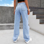 Women Stark ripped Wide-Leg Denim Jeans with fringe details Fashion Glam