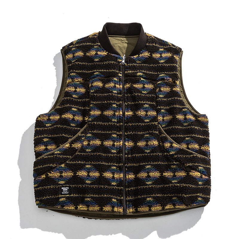 Unisex Reversible Quilted Vest with Jacquard Fleece and Patch Pockets Fashion Glam