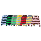 Women Striped Oversize Rugby Sweater with Polo Collar and V-Neck Fashion Glam