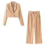Women's two-piece pinstripe cropped blazer and high-waist wide-leg pants set Fashion Glam