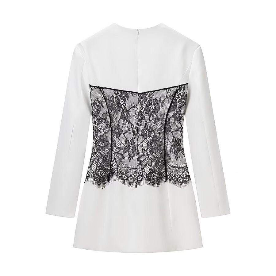 Women's Tailored Mini Dress with Corset Look and Lace Appliqué Fashion Glam