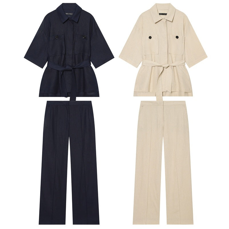 Women's Lightweight Linen Trousers with Wide Leg and Pleat Fashion Glam