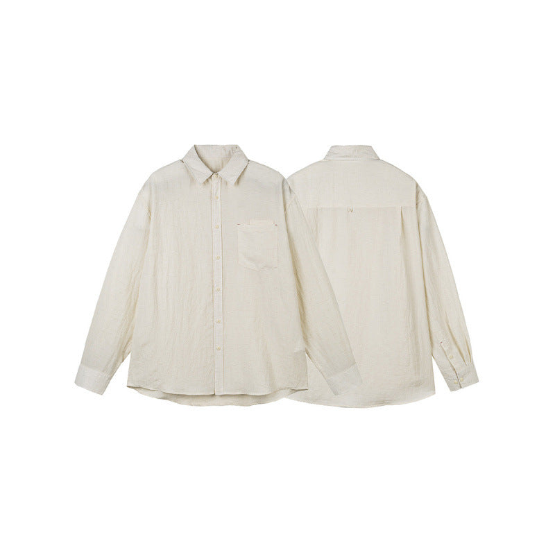 Men's Casual Long Sleeve Relaxed Fit Leisure Shirt made of Linen-Cotton Mix with Chest Pocket Fashion Glam