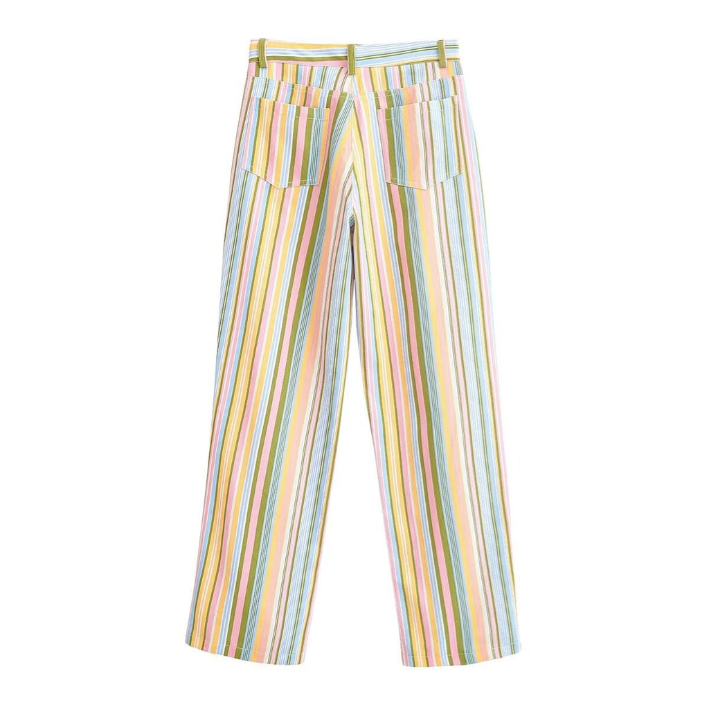 Women's Striped Palazzo Pants with Wide Leg, High Waist and Belt Loops Fashion Glam