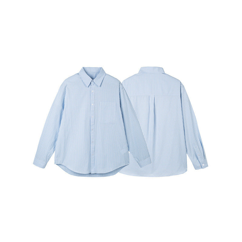 Women's oversized shirt with fine stripes, breast pocket, and rounded hem Fashion Glam