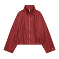 Women's Checked Cropped Bomber Jacket with High Stand Collar, Elastic Hem and Full Zip Fashion Glam