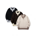 Men's Oversized Fine Knit Polo with Contrast Trim Shirt Collar and Ribbed Cuffs Fashion Glam