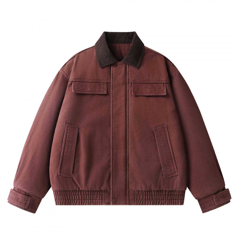 Men's Oversized Canvas Blouson with Cord Collar, Concealed Front Placket and Gathered Hem Fashion Glam