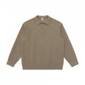 Unisex Long-Sleeve Knit Polo Shirt Sweater with Boxy Fit and Waffle Texture Fashion Glam