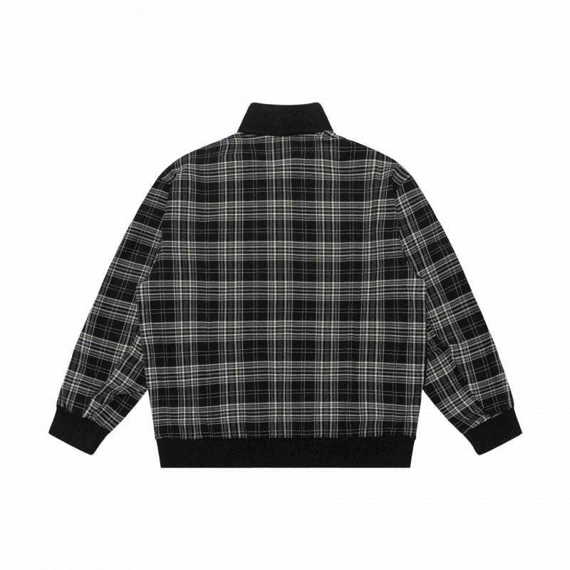 Unisex Short Cut Zip Jacket in Boxy Style with Check Arm Tape and Stand-Up Collar Fashion Glam