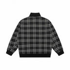 Unisex Short Cut Zip Jacket in Boxy Style with Check Arm Tape and Stand-Up Collar Fashion Glam