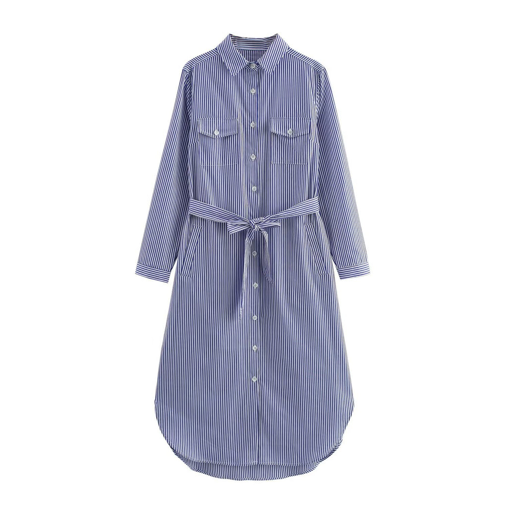 Women’s Shirt Dress with Waist Belt and Chest Pockets Fashion Glam