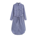 Women’s Shirt Dress with Waist Belt and Chest Pockets Fashion Glam