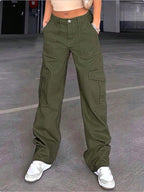 Women's wide cargo pants with high waist, patch flap pockets, and casual baggy fit Fashion Glam