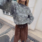 Women Oversize Jacquard Sweater made of soft Mohair mix with round neck Fashion Glam