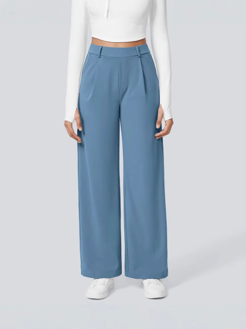 Ladies Elegant High-Waist Palazzo Pants with Front Pleats and Side Pockets Fashion Glam
