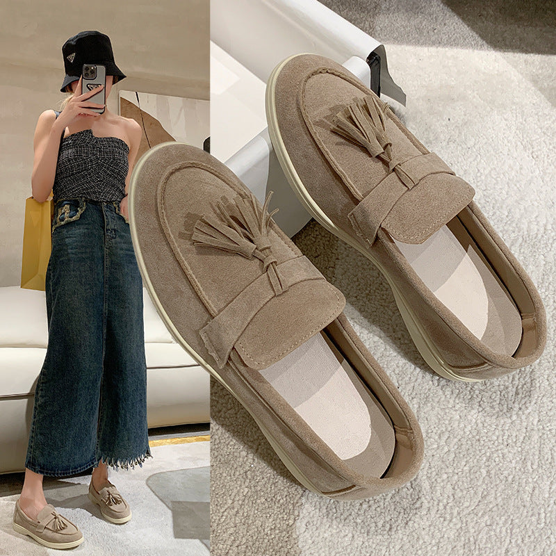 Ladies slippers with tassels made of suede and non-slip rubber sole Fashion Glam