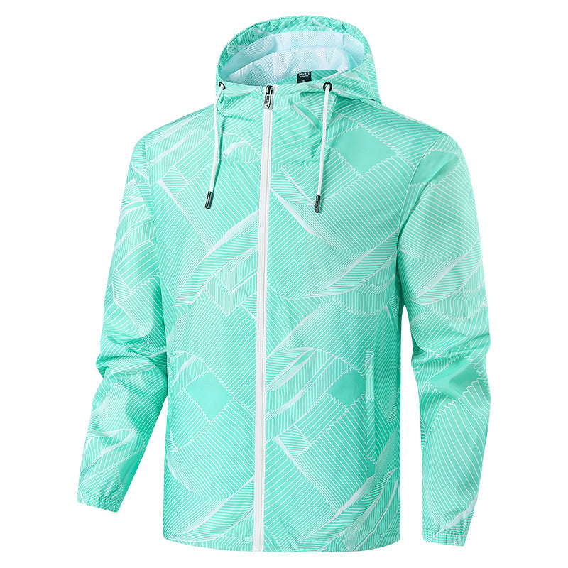 Men's Lightweight Hooded Windbreaker Jacket with Graphic Allover Print and Packing Function Fashion Glam