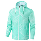 Men's Lightweight Hooded Windbreaker Jacket with Graphic Allover Print and Packing Function Fashion Glam