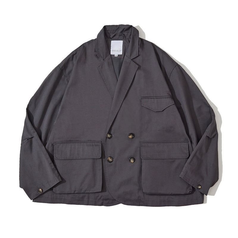 Unisex Boxy Overjacket with double-breasted button placket, large utility patch pockets and short boxy cut Fashion Glam