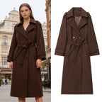Women's Long Double-Breasted Wool Coat with Waist Belt and Epaulettes Fashion Glam