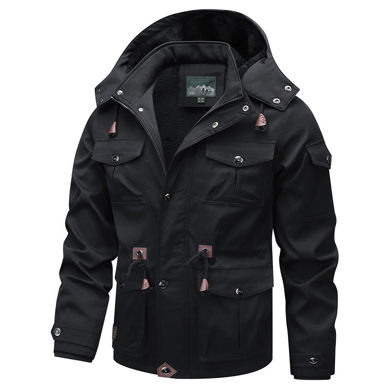 Men's Military-Inspired Canvas Parka with Teddy Fleece Lining and Adjustable Waist Drawstring Fashion Glam