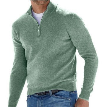 Men's Fine Knit Sweater with Short Zipper and Troyer Collar Fashion Glam