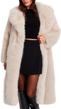 Women's Elegant Maxi Faux Fur Coat with Wide Shawl Collar and Straight Cut Fashion Glam