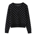 Women short cut fine knitted cardigan with round neckline, button placket and all-over polka dot pattern Fashion Glam