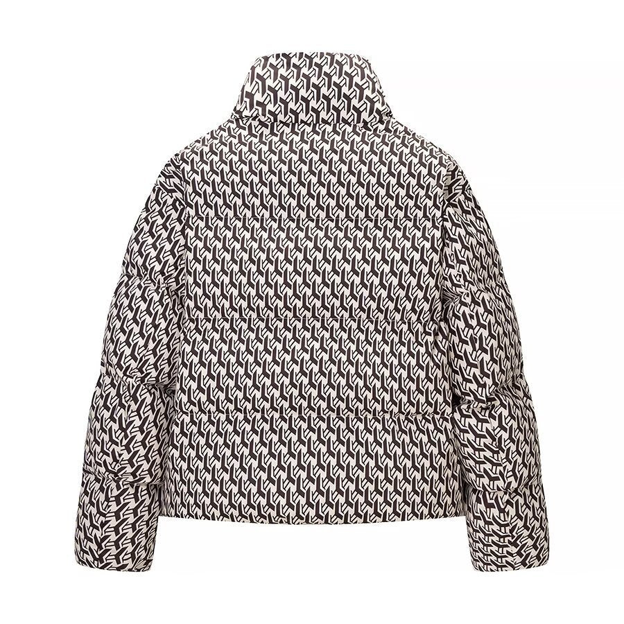 Women's Oversize Quilted Winter Jacket with High Stand-up Collar and Geometric All-over Pattern Fashion Glam