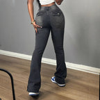 Women's high-waisted flared jeans with side button opening & sculpting fit Fashion Glam