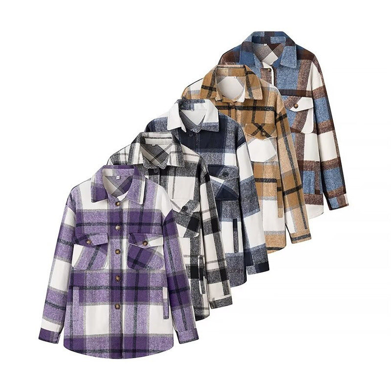 Women's Checked Overshirt in Shacket Style with Patch Chest Pockets and Soft Flannel Look Fashion Glam