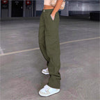 Women's wide cargo pants with high waist, patch flap pockets, and casual baggy fit Fashion Glam