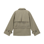 Unisex Short Double Blouson Trench Coat with Waist Belt and Boxy Silhouette Fashion Glam