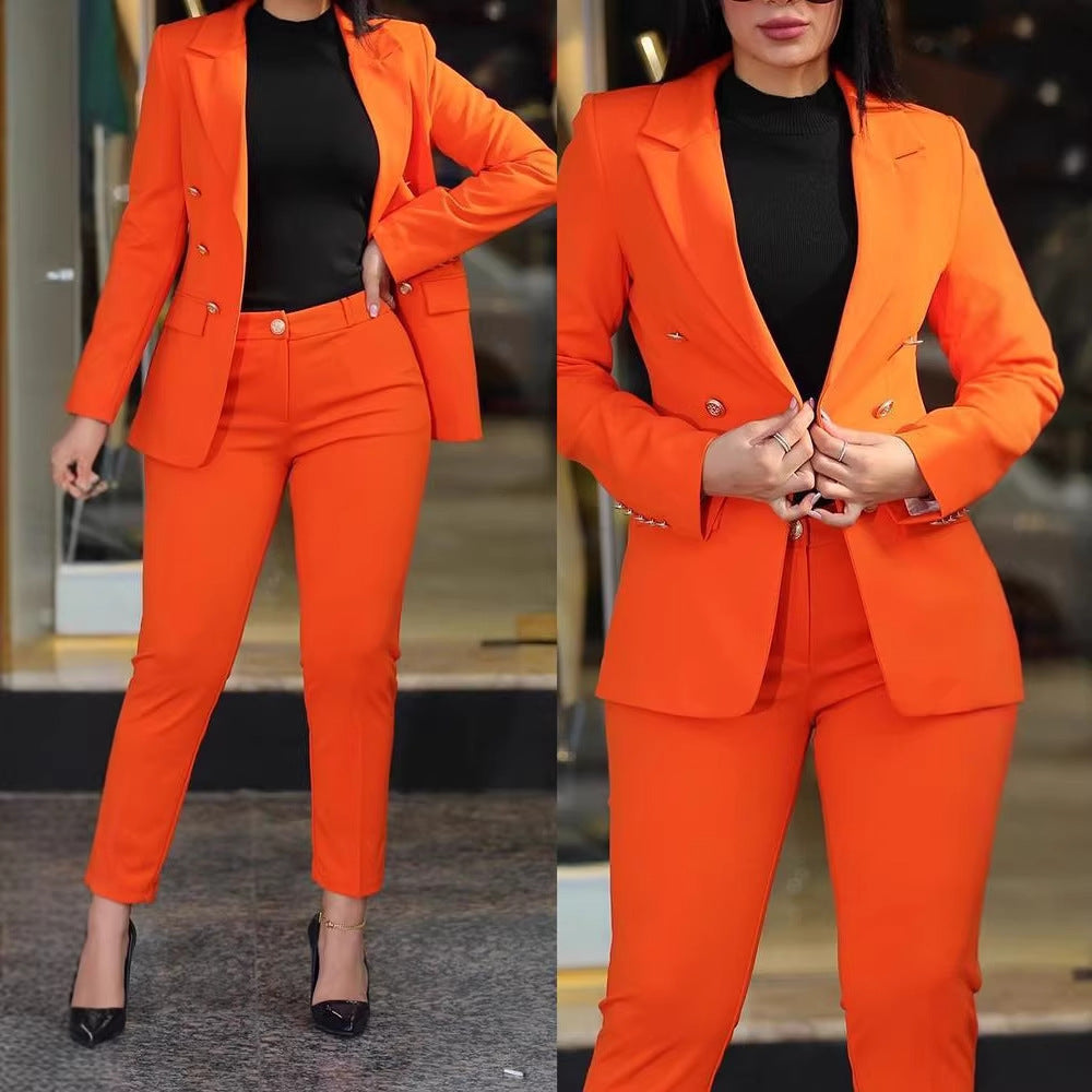 Women's Tailored Two-Piece Blazer with Slim-Fit Trousers in Business Style Fashion Glam