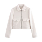 Women's short boxy wool jacket with full zip and patch pockets Fashion Glam