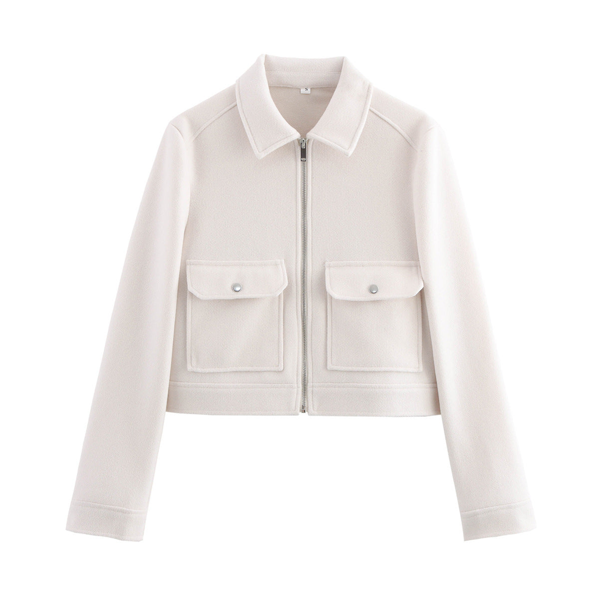 Women's short boxy wool jacket with full zip and patch pockets Fashion Glam
