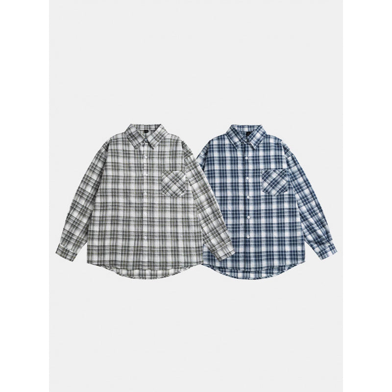 Unisex Oversize-checkered Flannel shirt with rounded hem and diagonal chest pocket Fashion Glam
