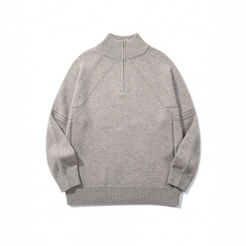 Unisex Knit Half-Zip Sweater with High Ribbed Collar and Raglan Sleeves Fashion Glam