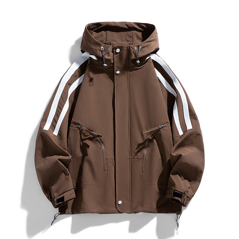 Unisex sporty-urban hooded windbreaker with contrast stripes Fashion Glam